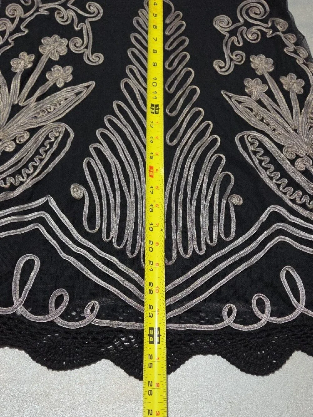 Black A-Line Skirt with Silver Embroidered Motif